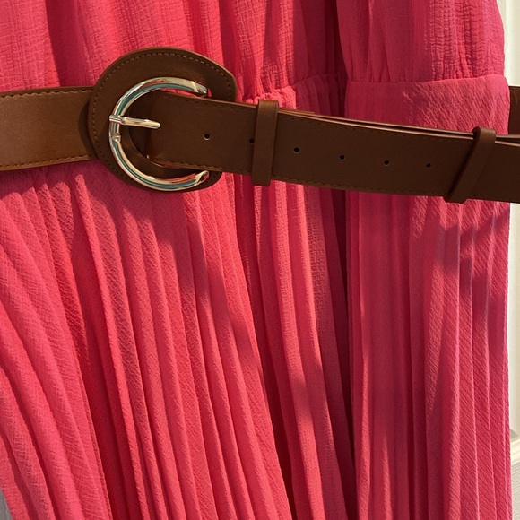City Chic pink sugar halter pleated belted dress Sz 22 New - Picture 2 of 4